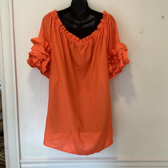 ASHLEY STEWART Tangerine Ruffled Short Sleeve Top 18/20 NWT - Picture 4 of 5